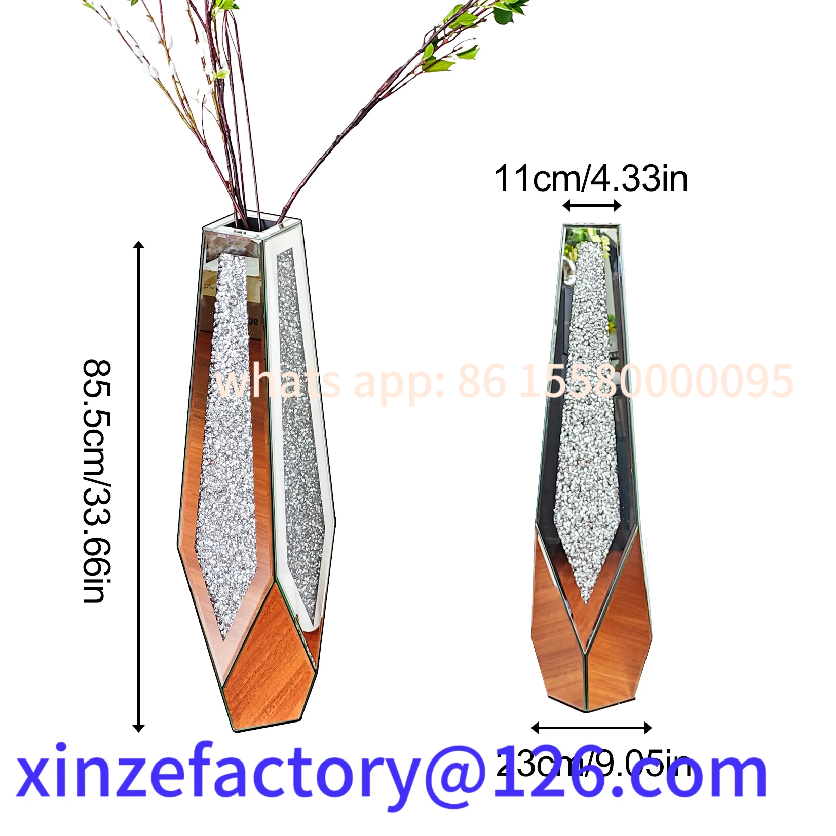 Customizable Tall Floor Mirror Vase, Large Crushed Diamond Glass Vase for Home Decor Modern Crystal Centerpiece for Living Room