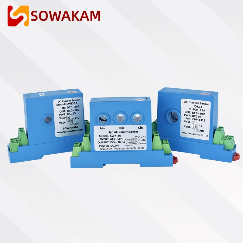 SWK-14 Hall Current Sensor AC 5A 10A 20A 50A 200A Transmitter 4-20mA 0-10V Output Ampere Transducer Current Transformer