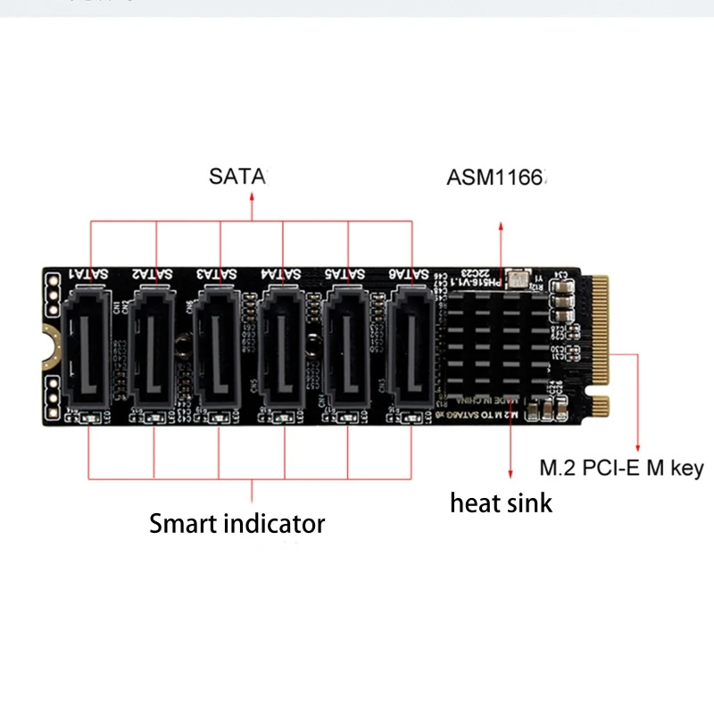 DN59 M-EKY PCIE para 6G Expansão 6 portas para expansão rígido NAS-Synology ASM1166 Suporte PM