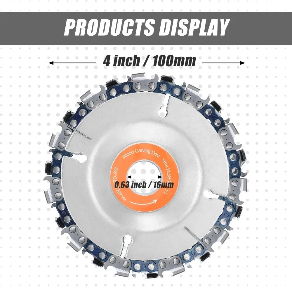 3pcs 4 Inch Diameter Chain Saw Cutting Disc Carbide Tip 5/8 Inch Arbor Angle Grinder Accessory Chainsaw Wheel Blade Wood Carving