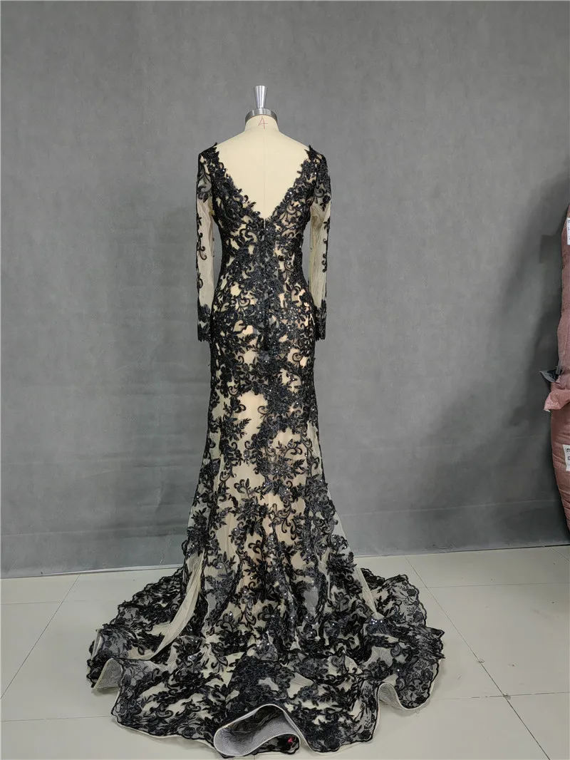 Smileven Mermaid Formal Evening Dress Long Sleeve Sexy Lace Black Long Prom Party Gowns Customized 2024