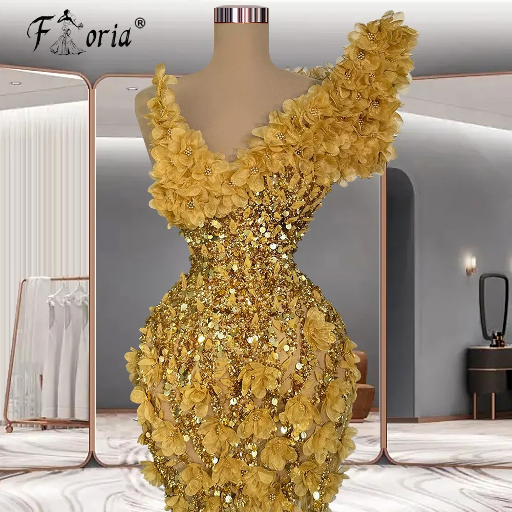 Vestido Gala Luxury Beads Mermaid Evening Dresses Cotur Gold Crystal Dubai Appliques Party Prom Gown robe pailletée femme soirée