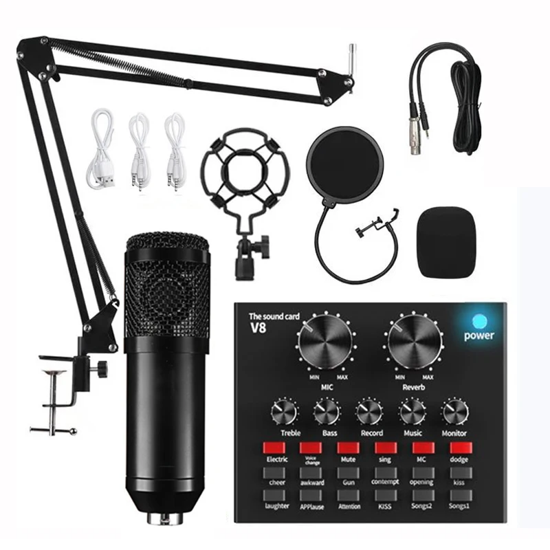 

BM800 V8 Sound Card Set Professional Audio Condenser Mic Studio Singing Microphone for Karaoke Podcast Recording Live Streaming