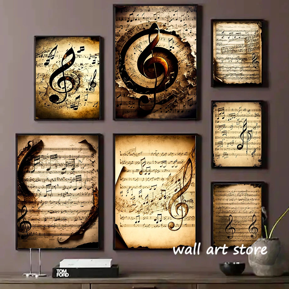 Vintage Abstract Sheet Music Poster Sound Happy Character Canvas Painting HD Print Wall Art Picture Living Room Bedroom Decor