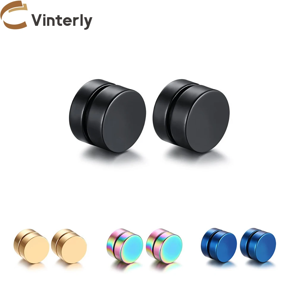 Vinterly Round Clip on Earrings for Men Women Punk 8mm Gold-color Magnetic Clip Stainless Steel Easy Cuff Jewelry Waterproof