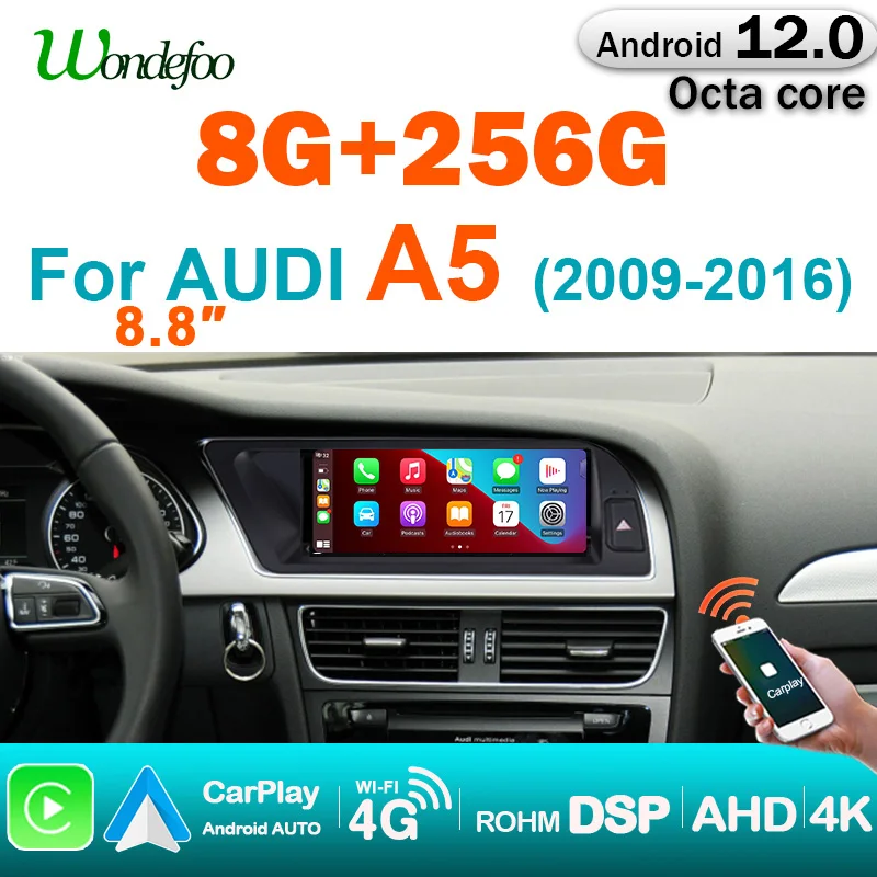 Wireless Carplay Android 13 Auto stereo autoradio Screen For Audi A5 2009-2016 Car Radio GPS BT 4G LTE Google Multimedia player