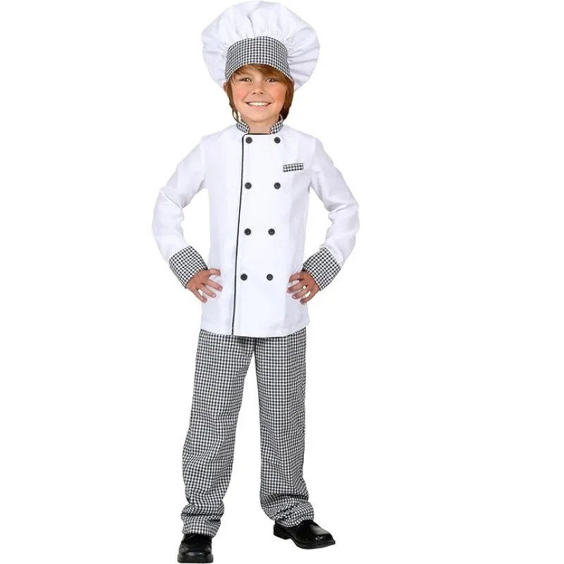 Toddler Chef Costume Kids Chef Dress Up Outfit  Boys Girls Chef Coat Pants with Chef Hat Toddler 3PCS Chef Dress Up Outfits