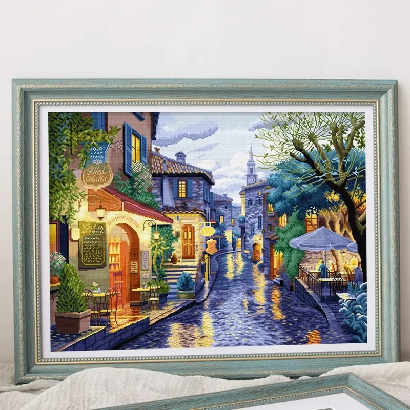 

Cross Stitch Kits for Beginner, European Landscape, Oil Painting, Water Town Embroidery, DIY Needle Cross-stitch Kit