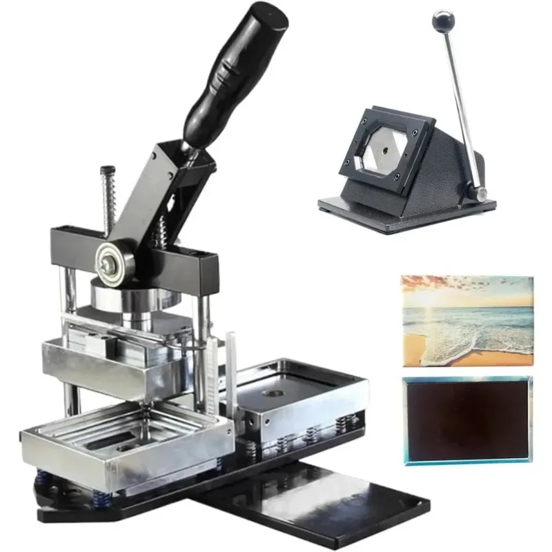 

80x53mm/90x65mm Rectangular Badge Maker Magnetic Badge Making Machine for Refrigerator + Paper Cutter + 100Pcs Components