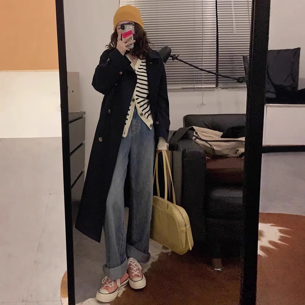 2025년 봄 가을 신상 여성 트렌치코트, 영국풍 시크 롱코트 (키 작은 여성용)