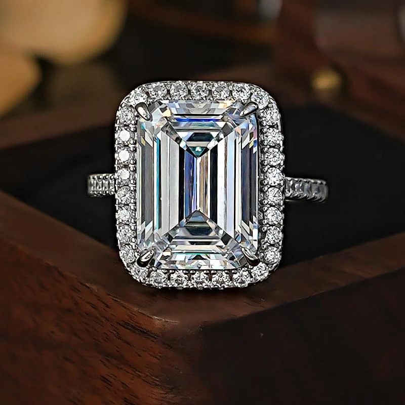 Karachis Simple Ice Transparent Emerald 925 Sterling Silver White Diamond Ring Imported High Carbon Diamond Women's Jewelry