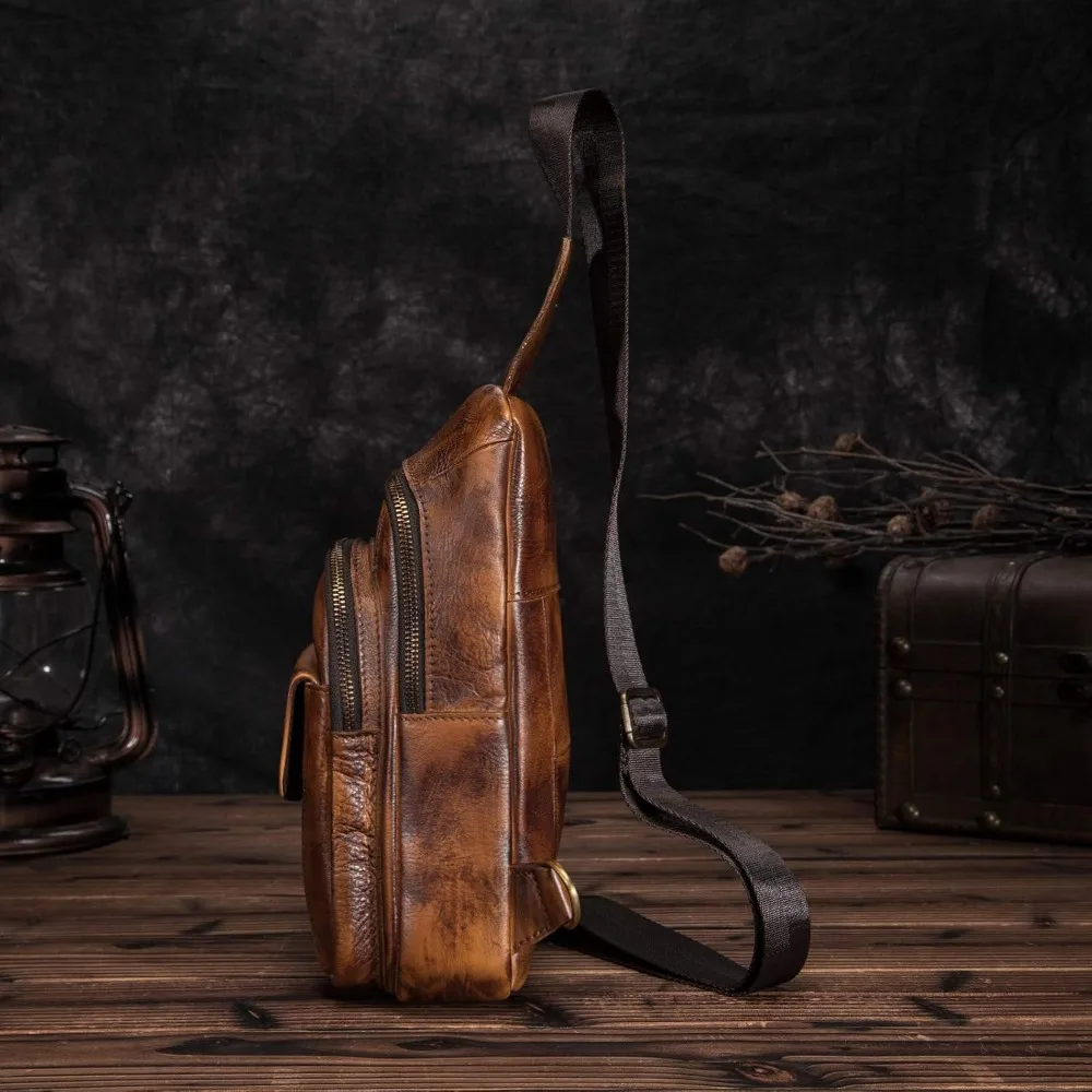 حقيبة كروس جلدية للرجال للمشي لمسافات طويلة والسفر في الهواء الطلق، حقيبة كاجوال بحزام كتف واحد، حقيبة ظهر متعددة الاستخدامات