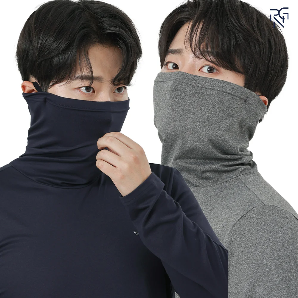 Paragona - Camiseta de manga larga con máscara funcional para exteriores para hombre, cuello alto, forro polar ligero, spandex, cuello deportivo