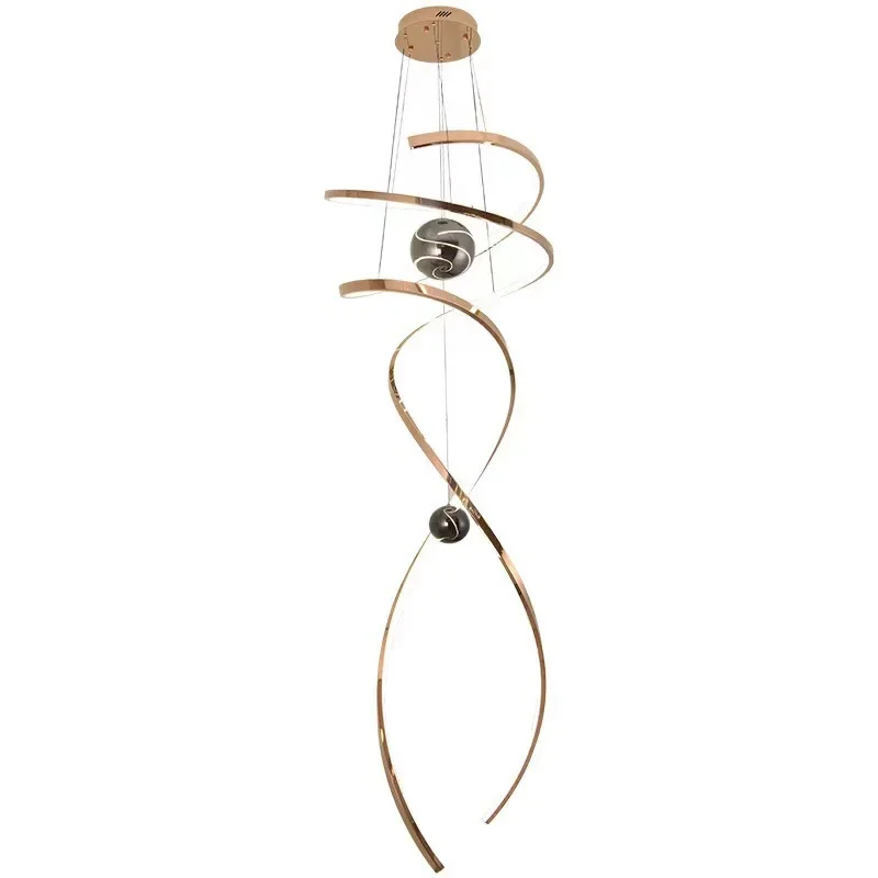 

Stair chandelier living room duplex loft apartment long chandelier light luxury stainless steel villa rotating empty staircase