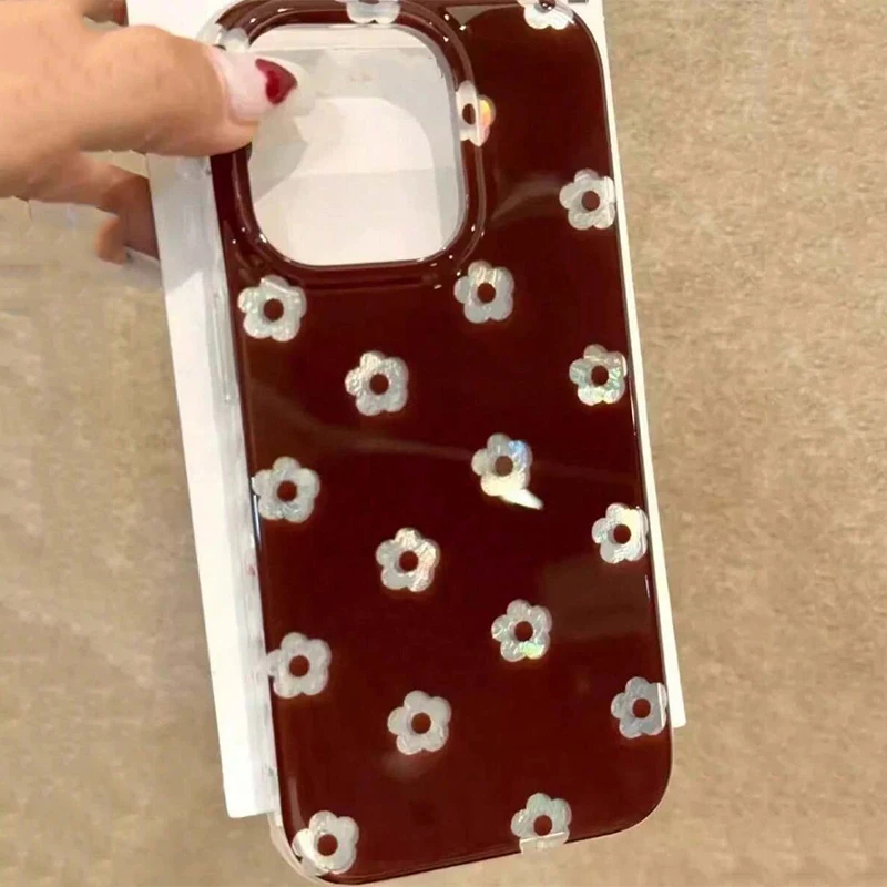 Koreanischen Stil Retro Rot Blumen Druck Muster Telefon Fall Für iPhone 17 Pro Max XS XR X 16E 16 15 14 13 12 11 7 8 Plus 17 Air Abdeckung