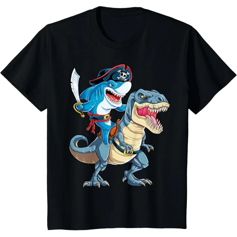 Shark Pirate Dinosaur T rex Funny Gift t shirt Vintage Graphic Tee 100% cotton printed clothes All size Tops Short Sleeve Tee