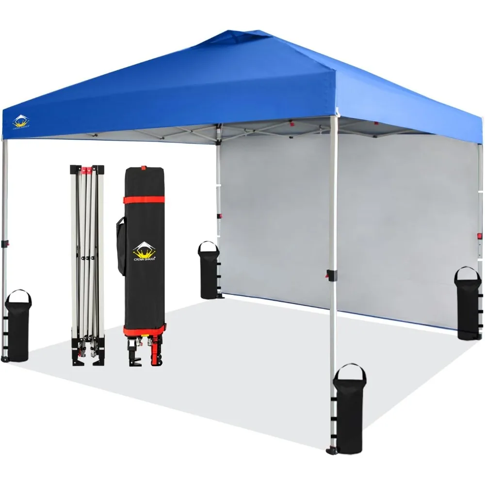

CROWN SHADES Canopy Tent, 10 x 10 Foot Portable Pop Up Outdoor Gazebo with 1 Sidewall, Easy 1 Push Center Lock