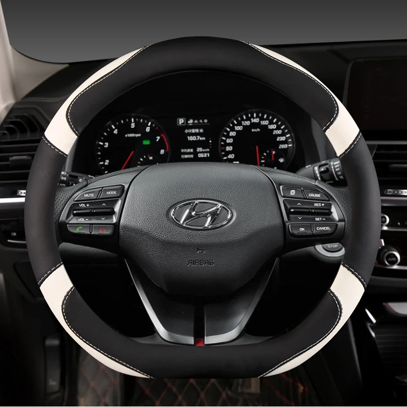 

D Shape Car Steering Wheel Cover For Hyundai Sonata 9 2015 2016 2017 (3-Spoke) Elantra 4 Sport 2015 - 2019 Auto Accessories