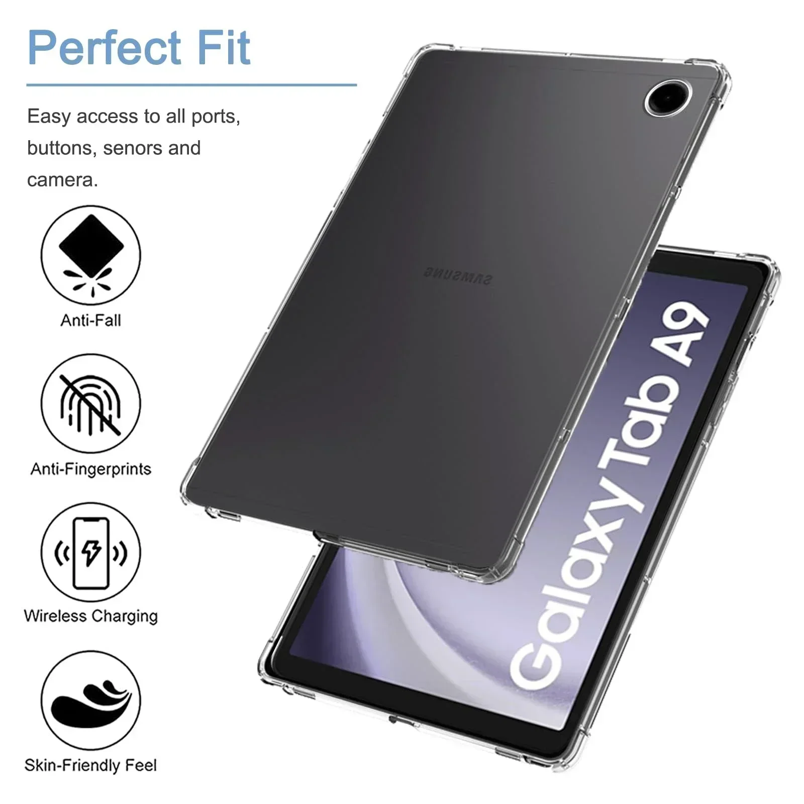 Funda transparente para Samsung Galaxy Tab A9, tableta de 8,7 pulgadas, lanzamiento 2023, protección contra caídas, funda Flexible de silicona TPU a prueba de golpes
