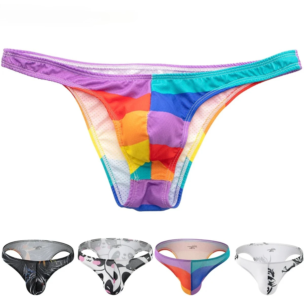YUFEIDA 1/4pcs Rainbow Printed Mini Briefs Mens Thong Swimwear Male Sexy Man Swim Underwear Tanga Bikini Swimsuit T-back Panties