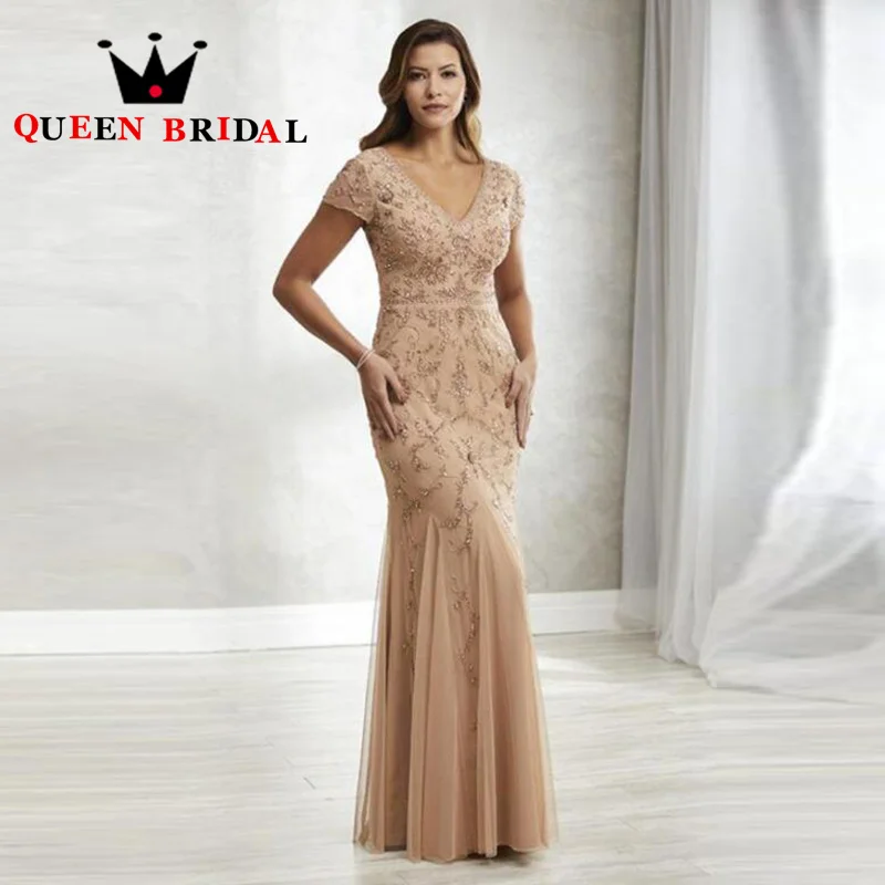 Luxury Beading Mermaid Mother Of The Bride Dresses Short Sleeve V Neck Formal Wedding Gown Robe De Soirée Femme Custom S07Y