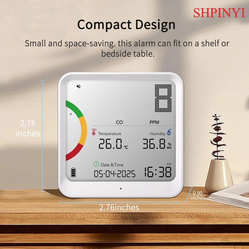 Detektor CO Detektor Karbon Monoksida Waktu Nyata dengan Sensor Suhu & Kelembapan Alarm Layar LCD USB Rumah Mobil Kantor Perjalanan