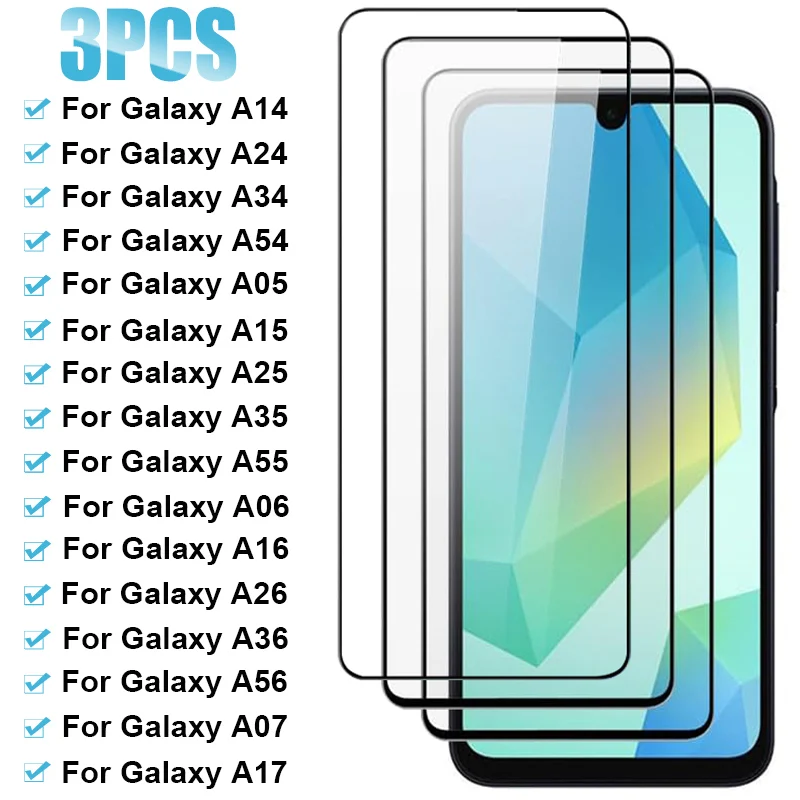 

3PCS Tempered Glass For Samsung Galaxy A16 A26 A06 A36 A56 A07 A17 Screen Protector For Samsung A54 A34 A14 A05S A15 A25 A35 A55