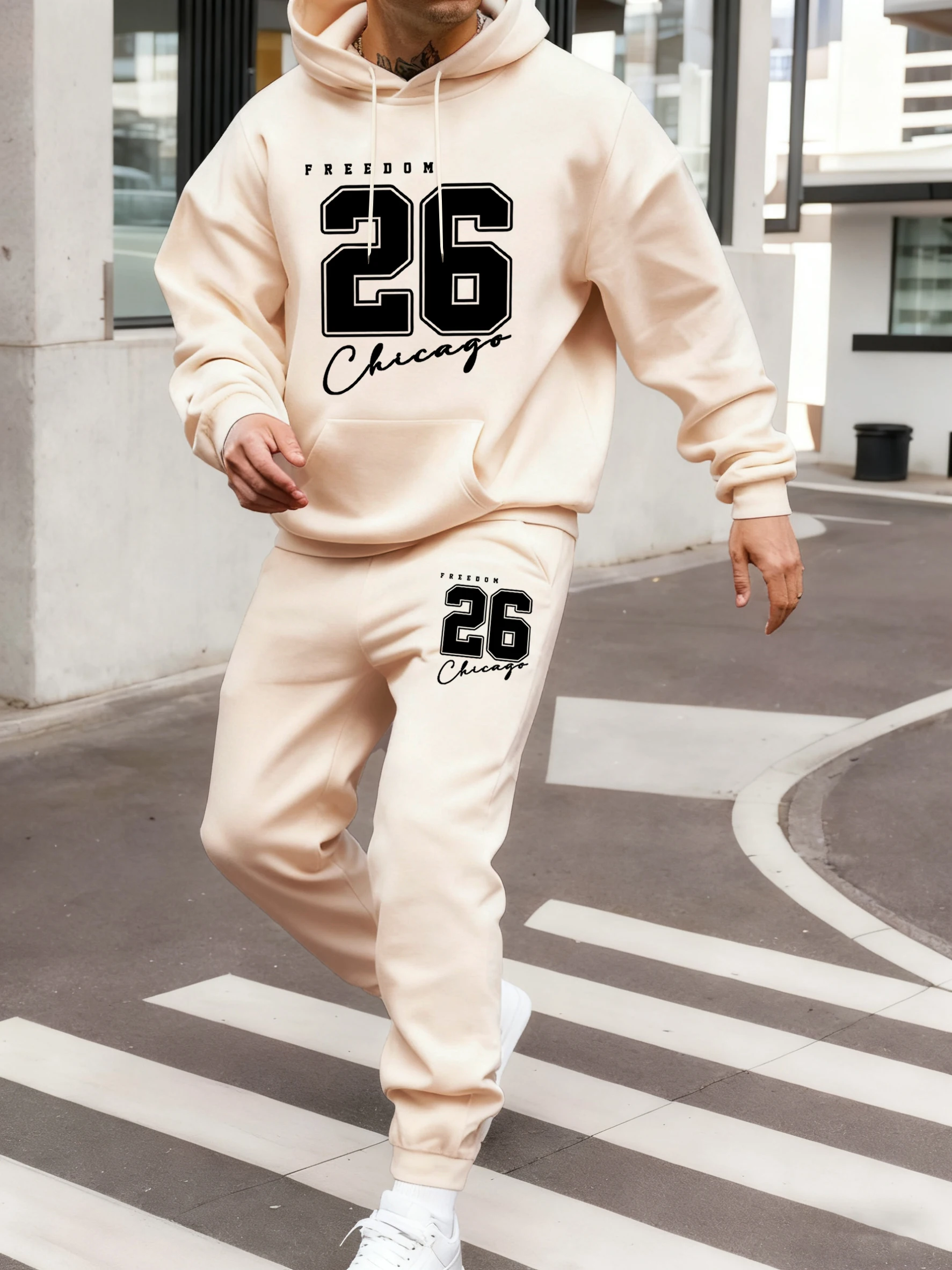 

Freedom 26 Letter Chicago Print Men Fashion Hoodie Set Fleece Soft Sweatshirts Autumn Jogging Suit 10 Color Casual Sweatpants