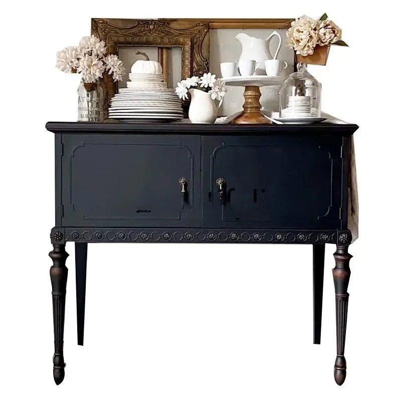 X-S  French retro black solid wood entrance cabinet/American country black knight decorative cabinet HG