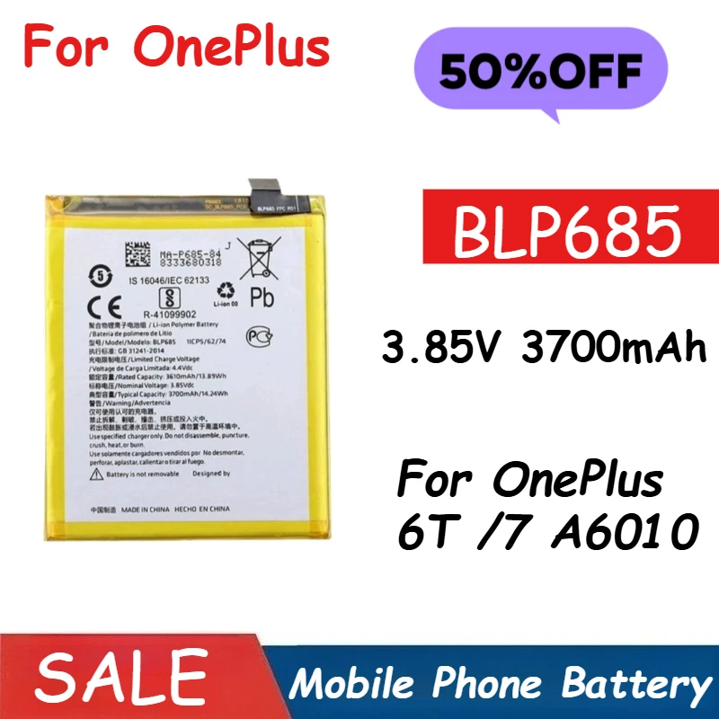 

BLP685 Battery 3.85V 3700mAh For OnePlus 6T /7 A6010 Mobile Phone Replacement Battery Brand-New High Quality