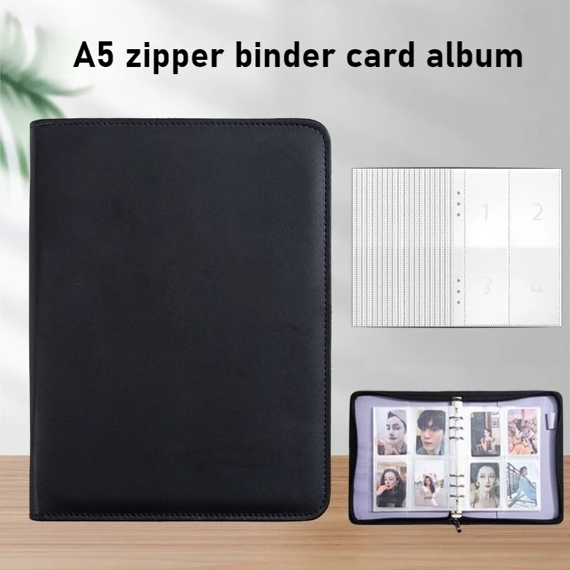 A5 PU Leather Zipper Card Binder 3 Inch Multi-Function for Business Card ID Document Game Pokemon Card Album