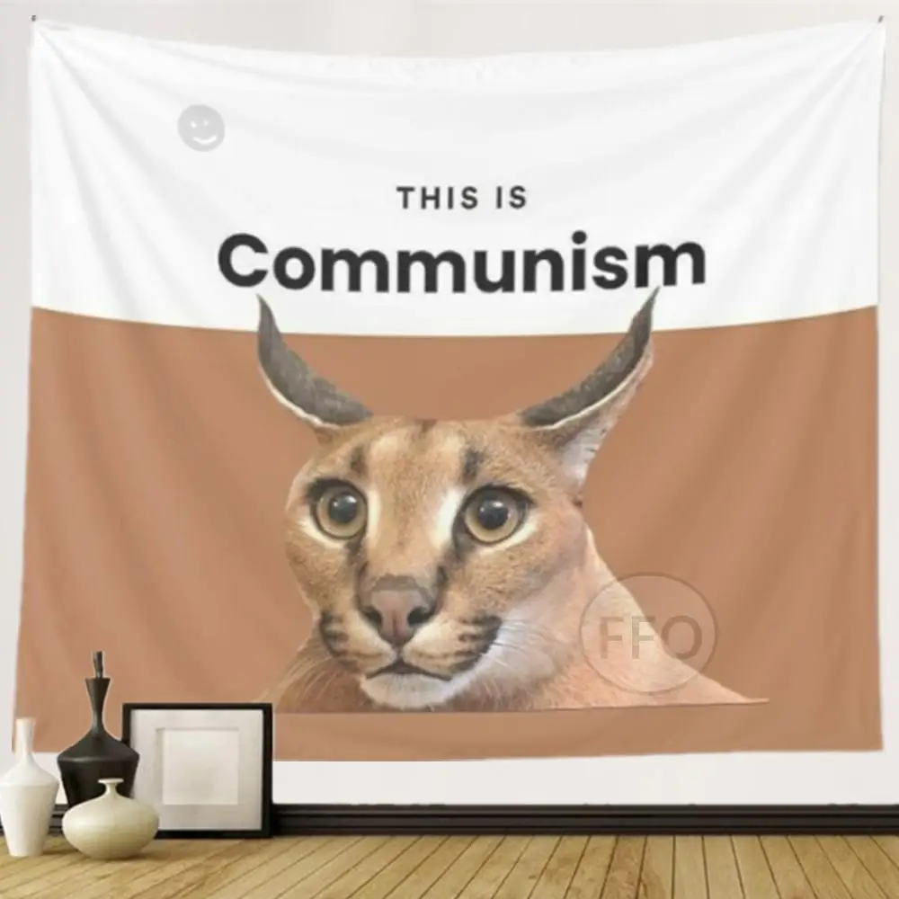 Communism Floppa Tapestry Wall Hanging Kawaii Big Floppa Cat Meme Tapestrys Macrame Aesthetic Home Decoration Party Backdrops