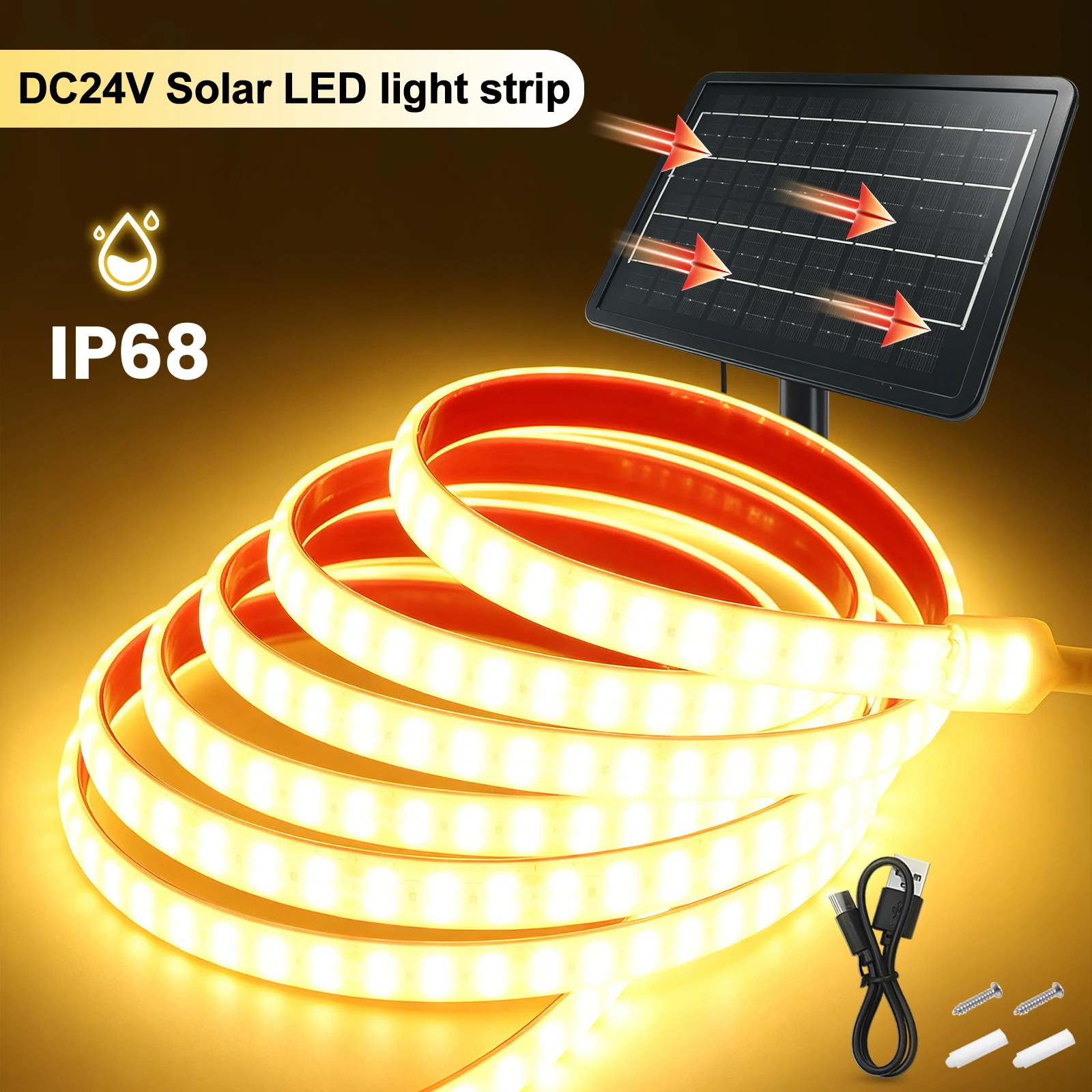 Bande LED solaire étanche IP68 24V 240 LED/m, haute luminosité, flexible, pour décoration extérieure de jardin