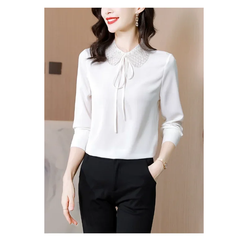 Chemise haut de gamme pour femmes, haut à manches longues, ample et à la mode, en mousseline de soie