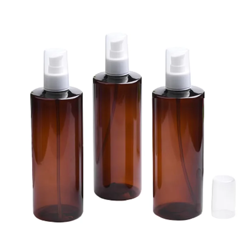 

10Pcs Plastic Bottle Lotion Empty Brown Bottle Refillable 400ML Transparent Black White Cover Cosmetic Packaging Shampoo Bottles