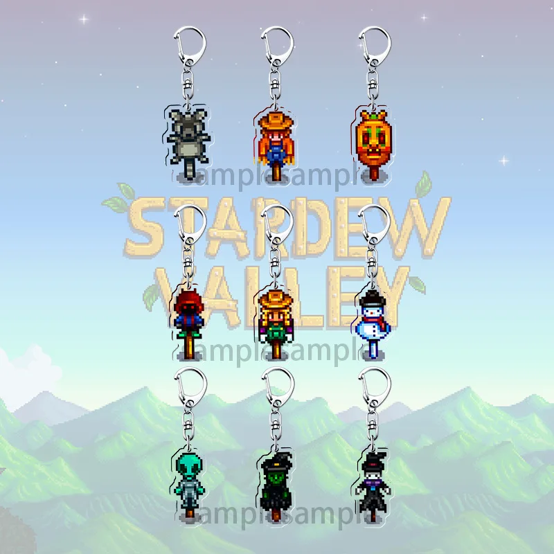 Stardew Valley فزاعة أرقام سلاسل المفاتيح للملحقات حقيبة Aiya القط الكلب الدجاج بكسل الهاتف حلية Keyrings مجوهرات الأصدقاء