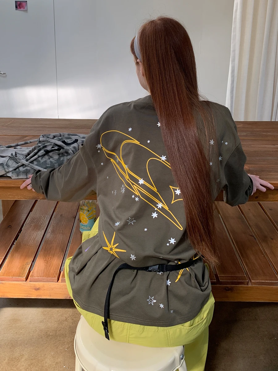 Outdoor Commuting Casual Print Breathable Long Sleeve T-Shirt Women's Fitness Running Sport Sun Protection Cotton Tee