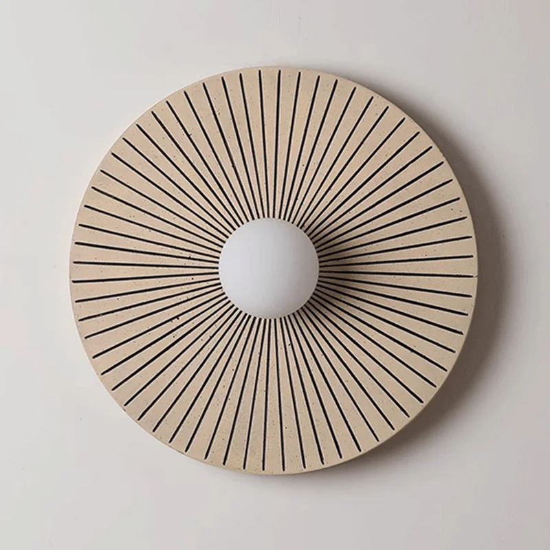 Retro Round Solid Wood Circular Wall Lamp Modern Homestay Vintage LED Lighting Unique Artistic Decoration Wall Sconce