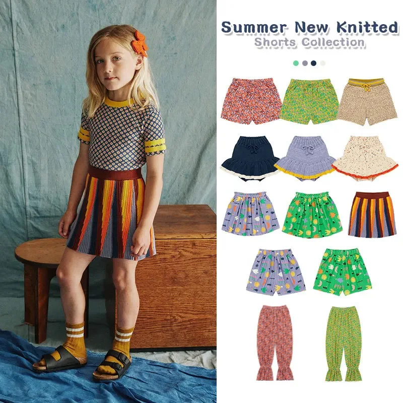 New 2024 Summer MP High Quality Girls dress Shorts Pants Print Children Knitted Strap Skirt Shorts Ins Children's Clothing