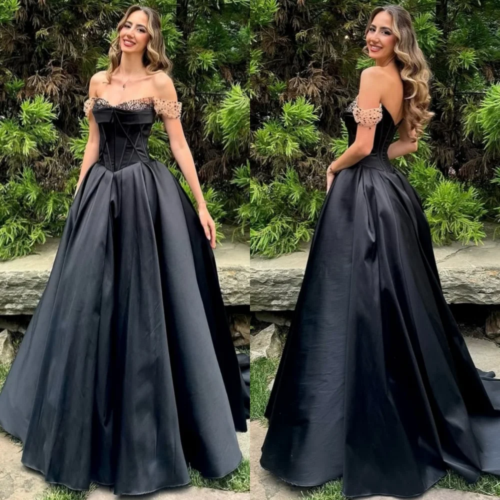 

Customized Modern Style Jersey Pleat A-line Off-the-shoulder Long Dresses Bespoke Occasion Formal Casual