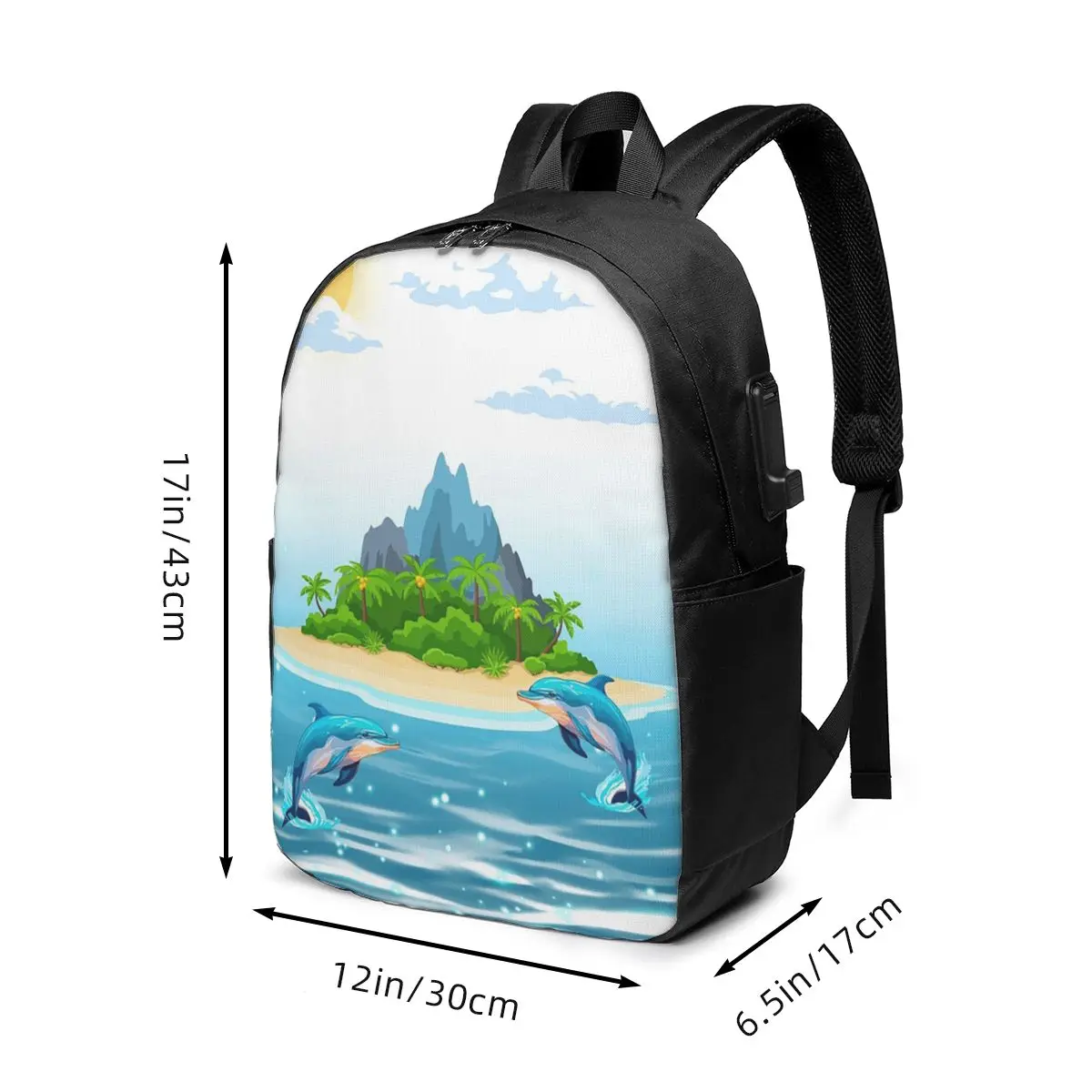 Two Charming Dolphin In Sea Backpack Travel Notebook Bag Computer College Student School Bag Laptop Shoulder Bags for Men Women