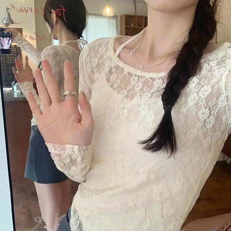 

Long Sleeve T-Shirts Women Oversized Harajuku Gothic Aesthetic Y2K Cotton Lace Slim Fit Retro Comfortable Stylish Elegant Casual