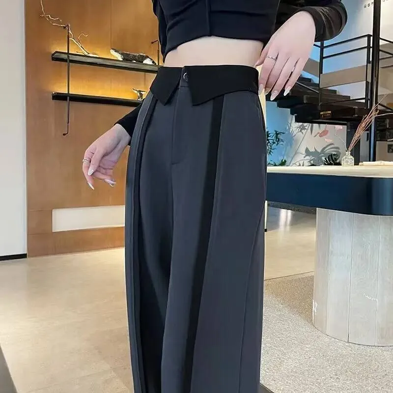 بدلة راقية للنساء في ربيع الخريف نمط جديد من السراويل الصغيرة عالية النحيفة وفضفاضة وثنيات واسعة الساق #4