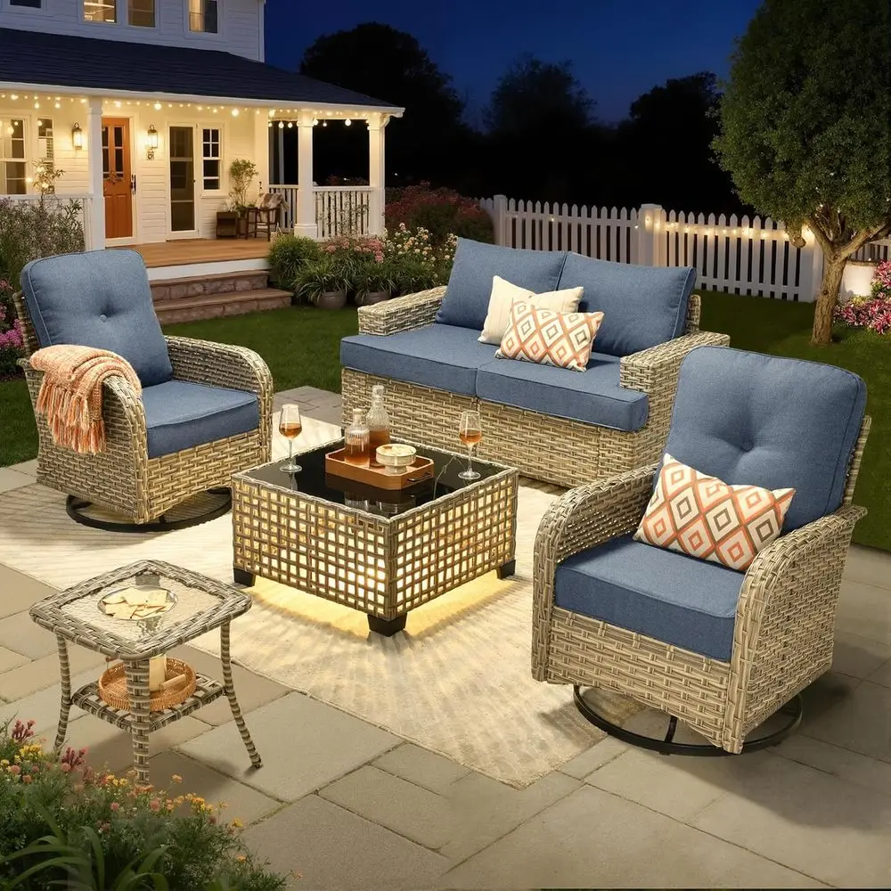 

Wicker Patio urniture Set with Swivel Chairs,6 Pieces Outdoor Sectional with Glowing Coee Table,Out Door urniture Contion Set,De