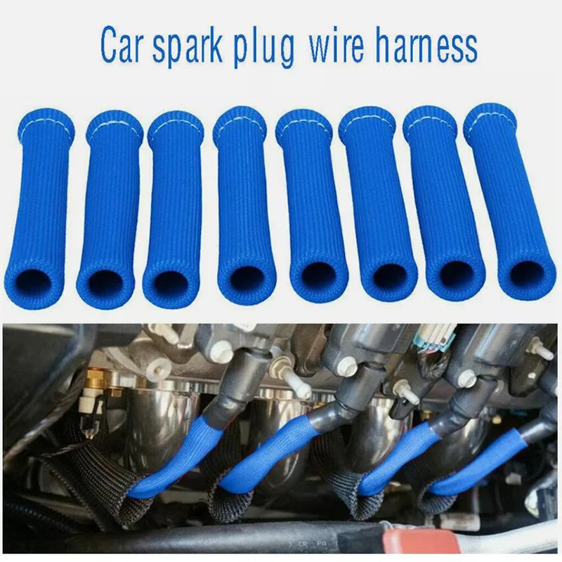 8PCS Sleeve Heat Shield Cover 2500 Degree Spark Plug Wire Boots Protector Spark Plug Cable Heat Insulation Wrap Titanium Fiber