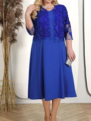 Spring/Summer Plus Size Women's Dress 2 Piece Set with Embroidered Lace Cocktail Gift