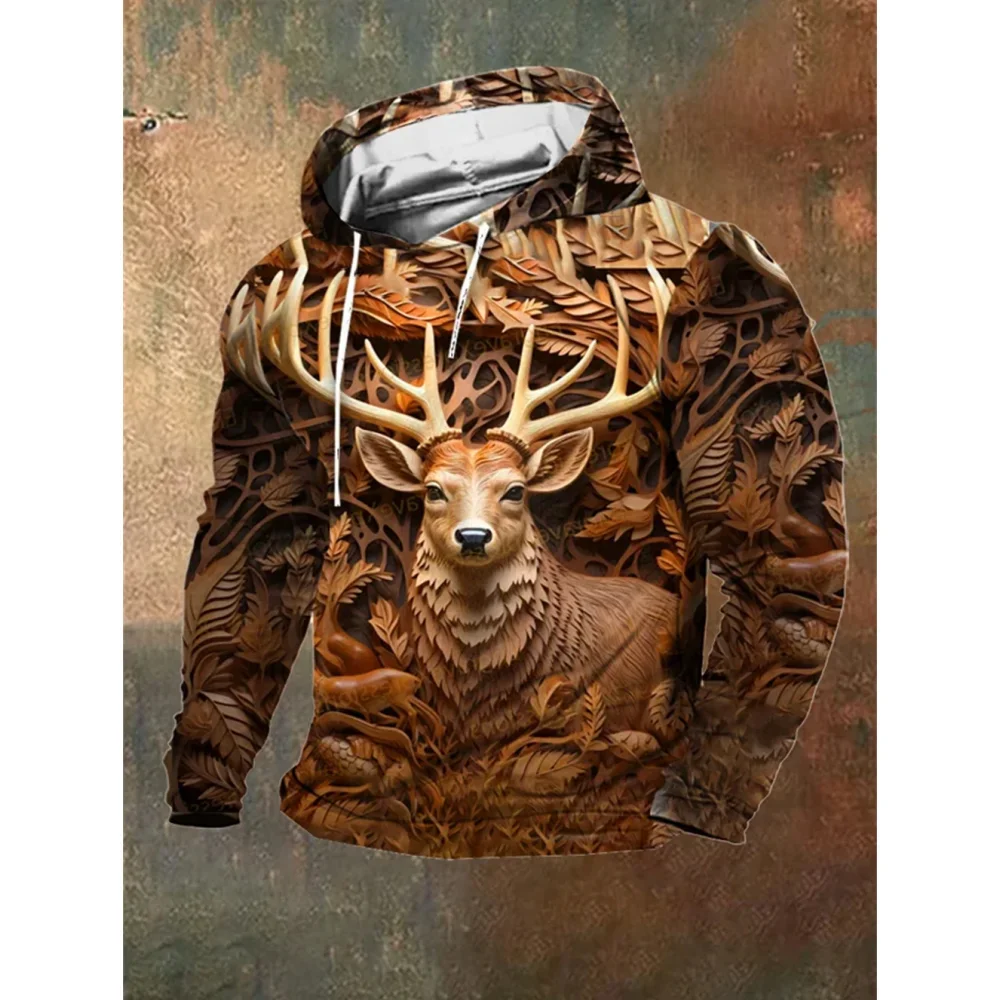 

Vintage Elk Deer 3d Printed Street Men's Pullover Hoodie Fashion Super David Clothing Men's Clothing Top Autumn and Winter Men's