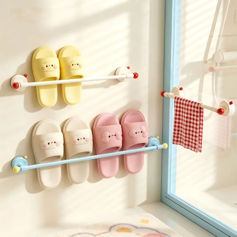Slipper Hanger Suction Cup Dopamine Style Punch Free Drainage Rack Wall Mounted Shoe Storage Shelf For Bathroom Dressing Room