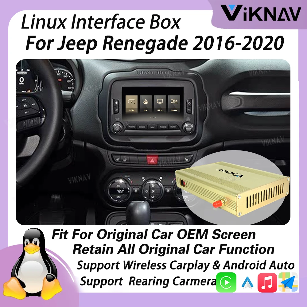 

Viknav Linux Interface Box For Jeep Renegade 2016-2020 Wireless Apple CarPlay Android Auto Only Support Original Car OEM Screen