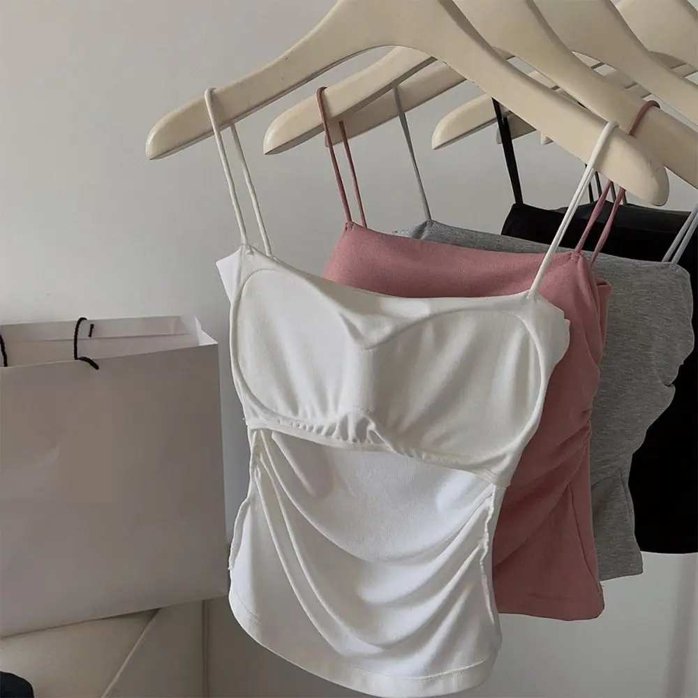 Trendy Square Collar Women's Vest with Breast Pads Wrinkles Beautiful Back Underwear Anti-light Fixed Cup Camisole Women/Girls